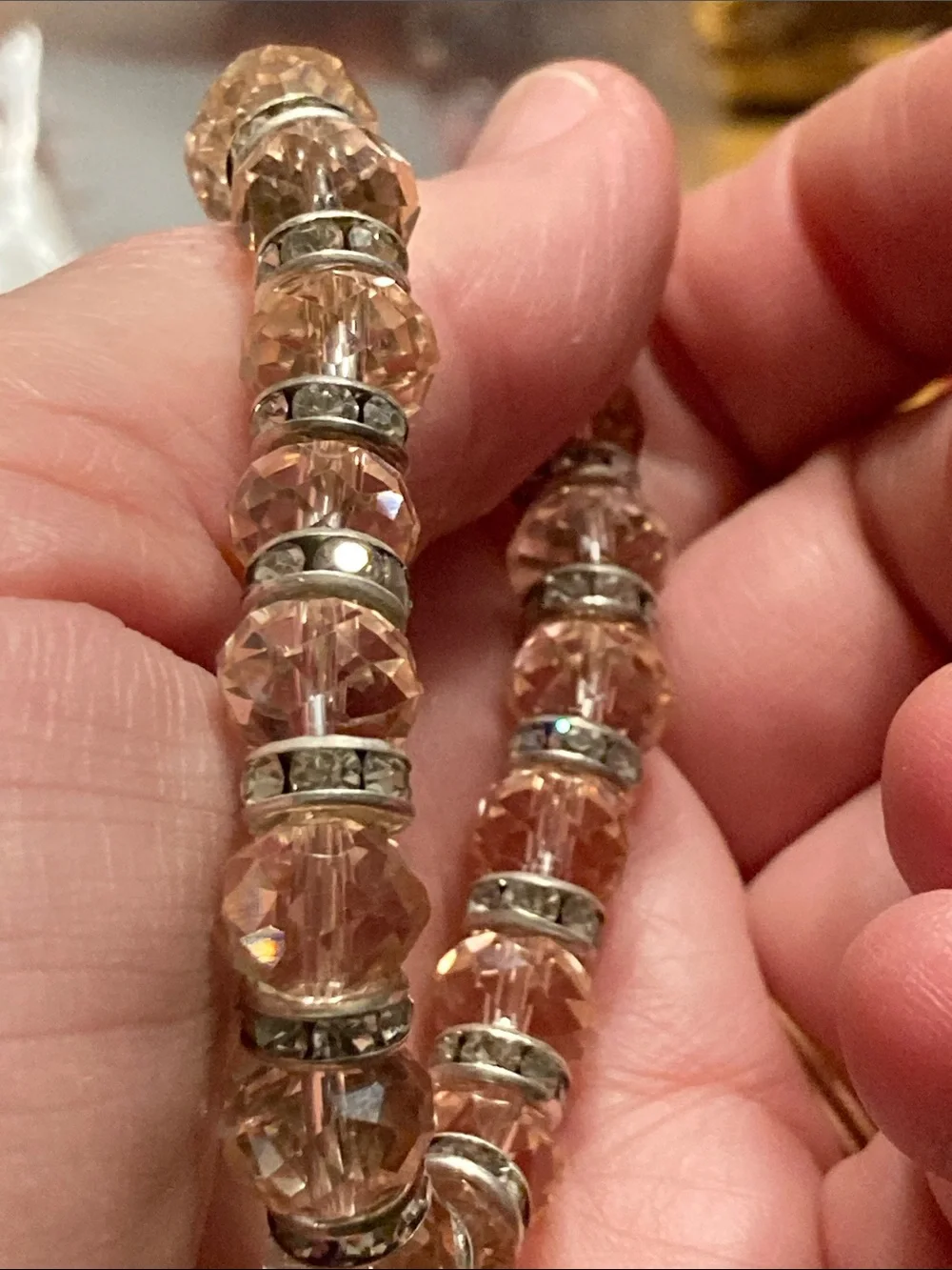 Crystal Bead Stretch Bracelet - Blush Pink